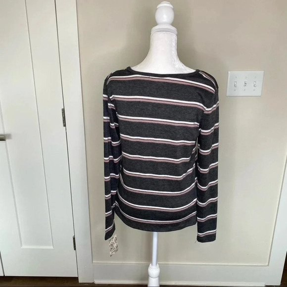 NWT Pink Republic Pink White and Gray Striped Pullover Sweater With Scoop Neck - Picture 3 of 14